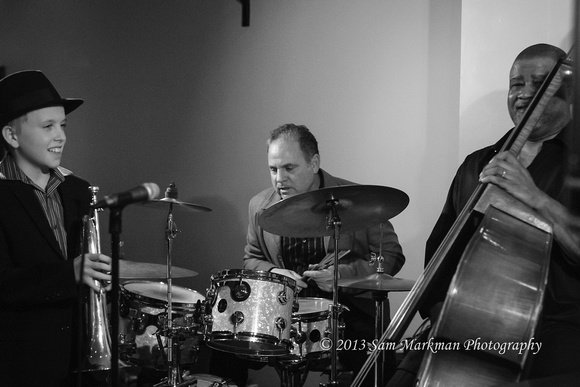 Geoff Gallante (trumpet), Mike McShane (drums) and Cliff Kellam (base) having fun