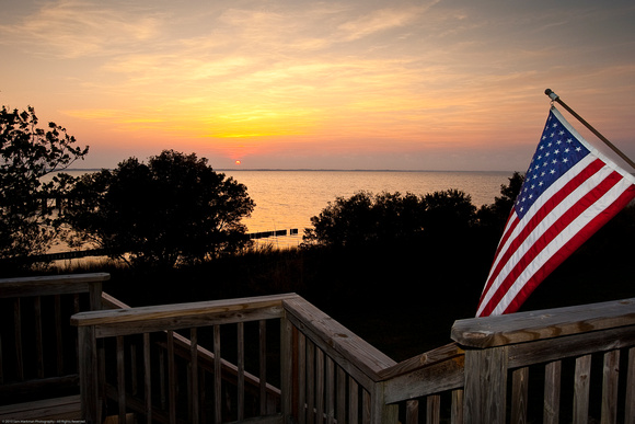 Flag and Sunset over Currituck Sound