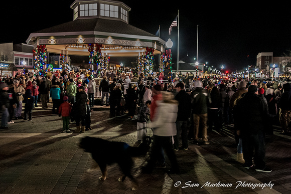 Large crowds gather at the Bandstand to await Rehoboth Beach's tree lighting and to sing Christmas carols.