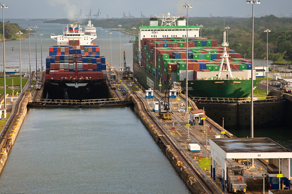 Panama Canal Transit on the Island Princess - Gatun Locks - Container Cargo Ships